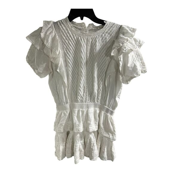 Maia Bergman Mery Mini Dress Eyelet lace Cotton Flutter Sleeves White Large - Picture 1 of 7